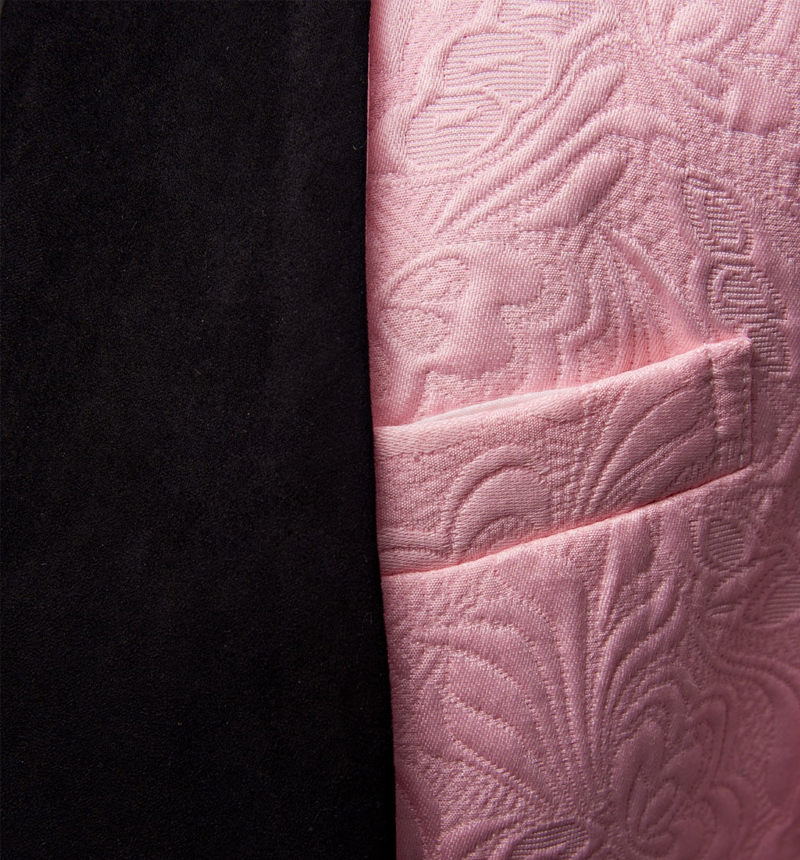 Pink Jacquard Prom Suit with Black Lapel 3