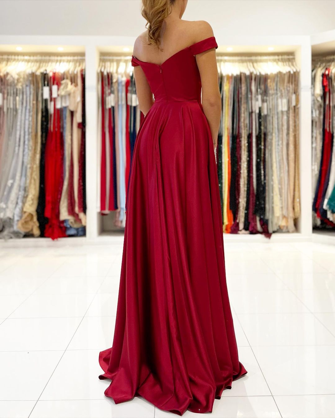 A-line Off-the-shoulder Sleeveless Floor-length Stretch Satin Evening Gown With Ruched 2