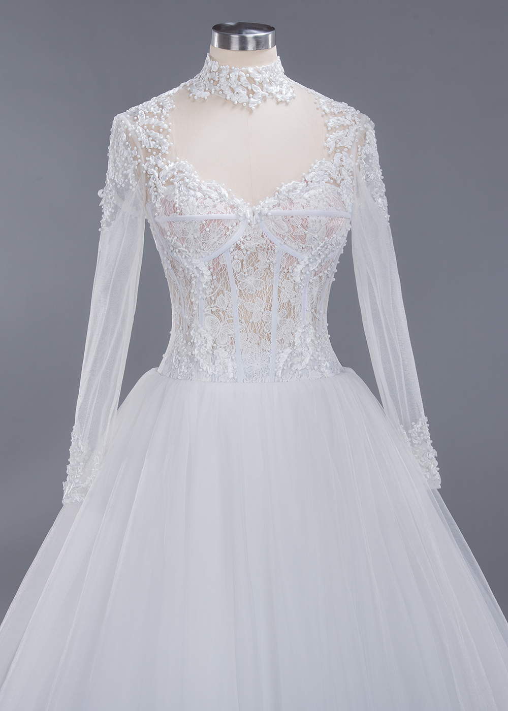 Ball Gown High Neck Long Sleeves Floor-length Lace Wedding Dress With Lace 4