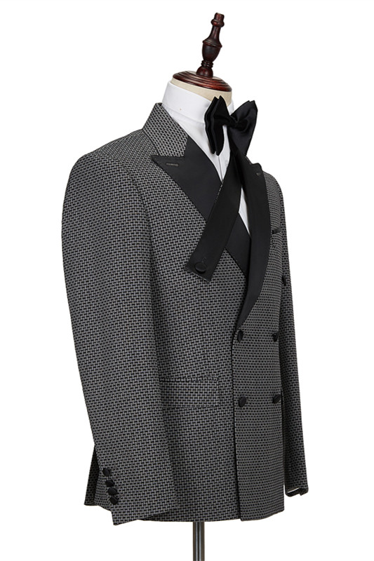 Black Plaid Double Breasted Men's Suit 3
