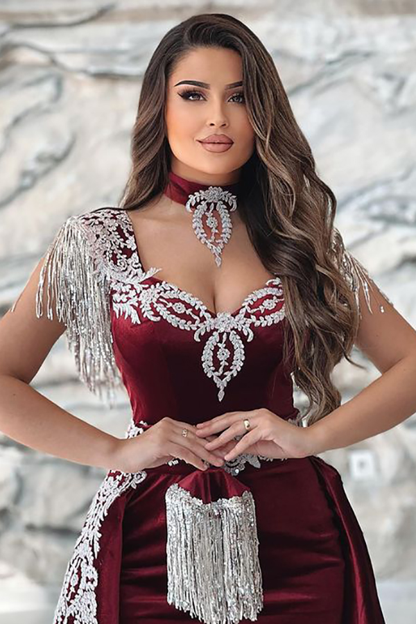 Straps Cap Sleeves Floor-length Spandex Evening Dress With Appliques 3
