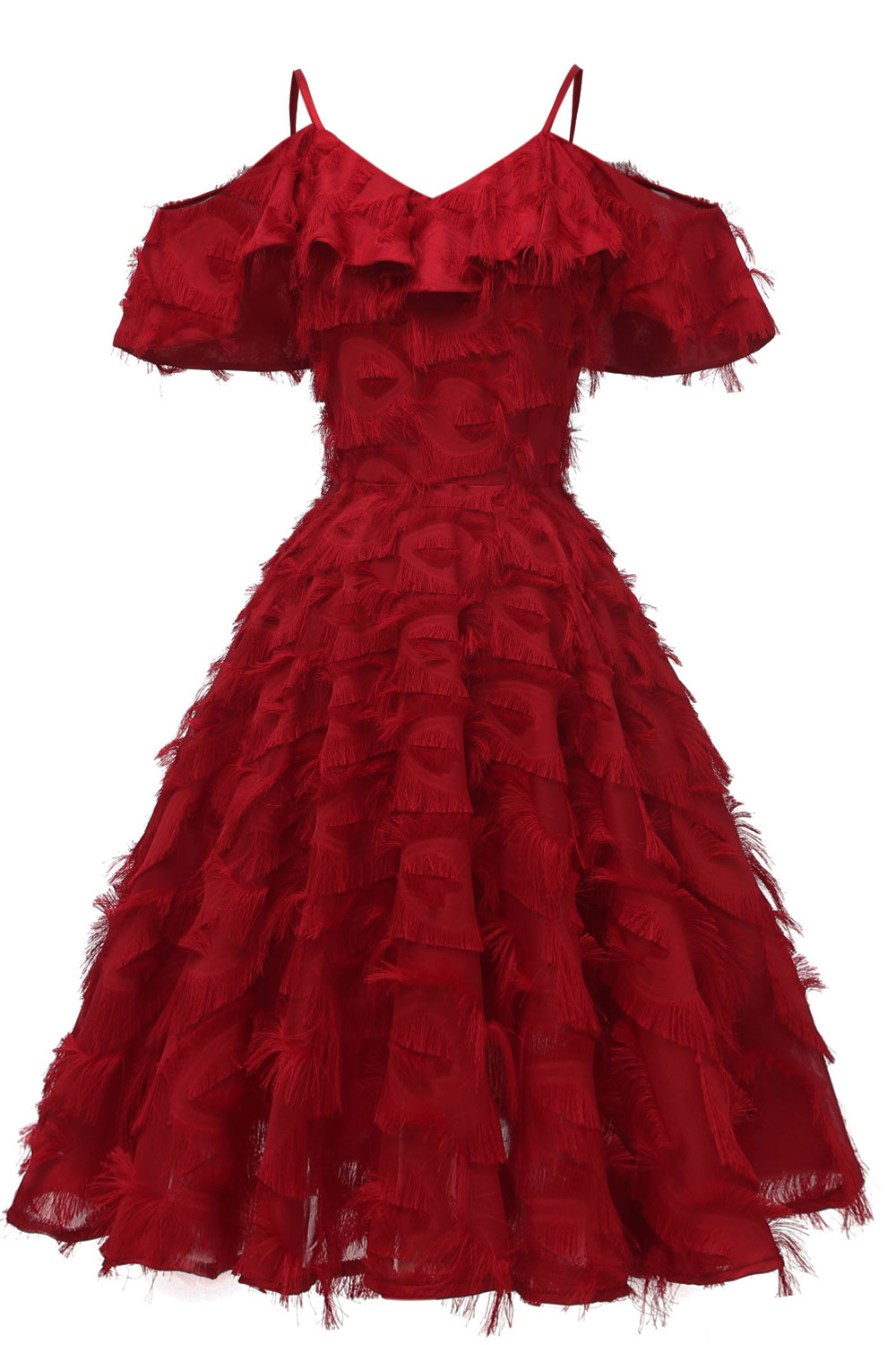 A-line Spaghetti Straps Sleeveless Knee-length Party Dress With Feathers 3