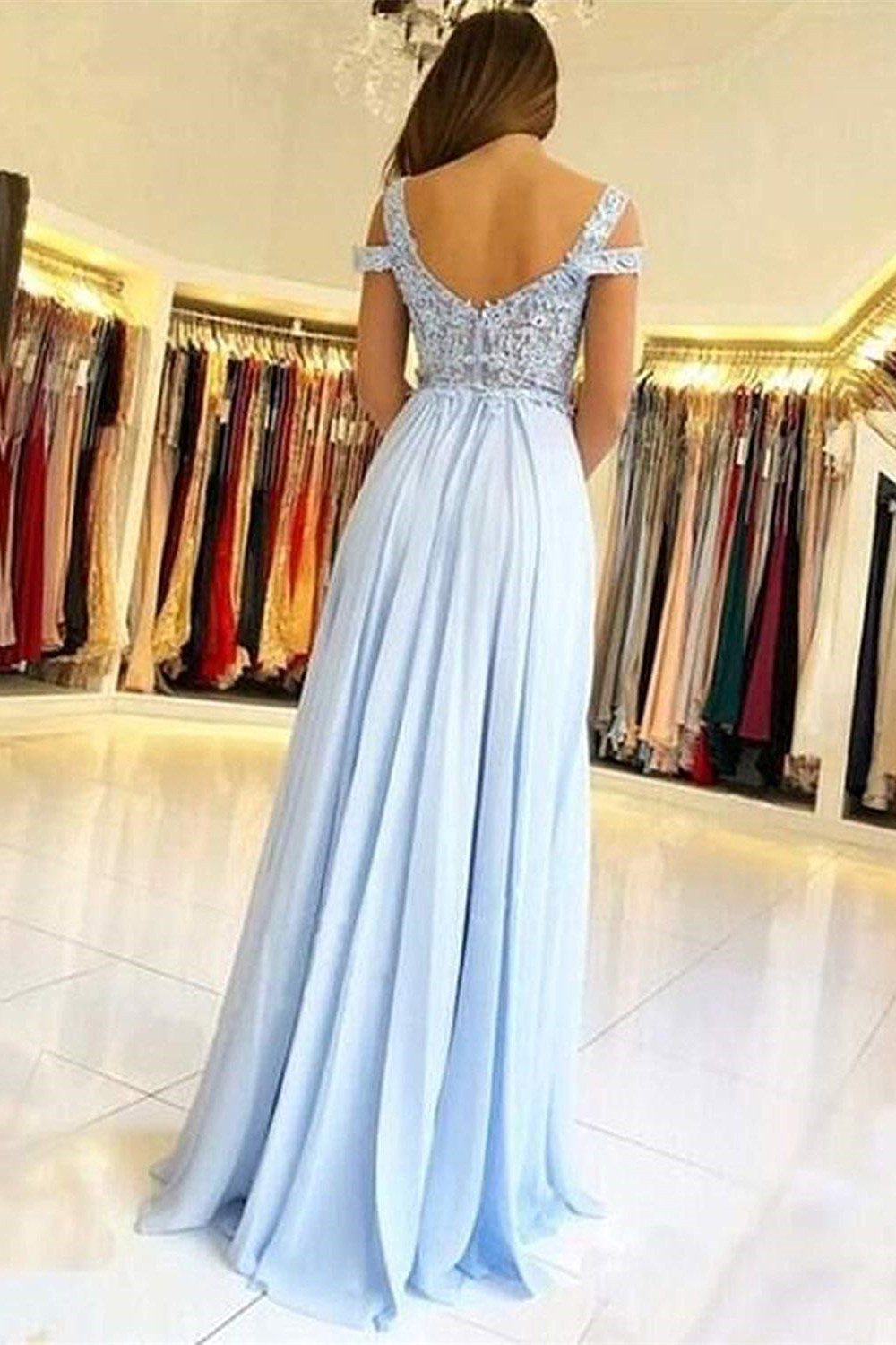 A-line Straps Off-the-shoulder Sweetheart Neck Cap Sleeves Floor-length 100D Chiffon Evening Dress With Lace 2