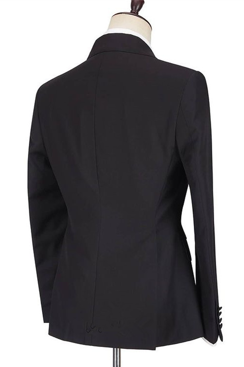 Black Single Breasted Men's Suit with Peaked Lapel for Dinner Party and Prom 2