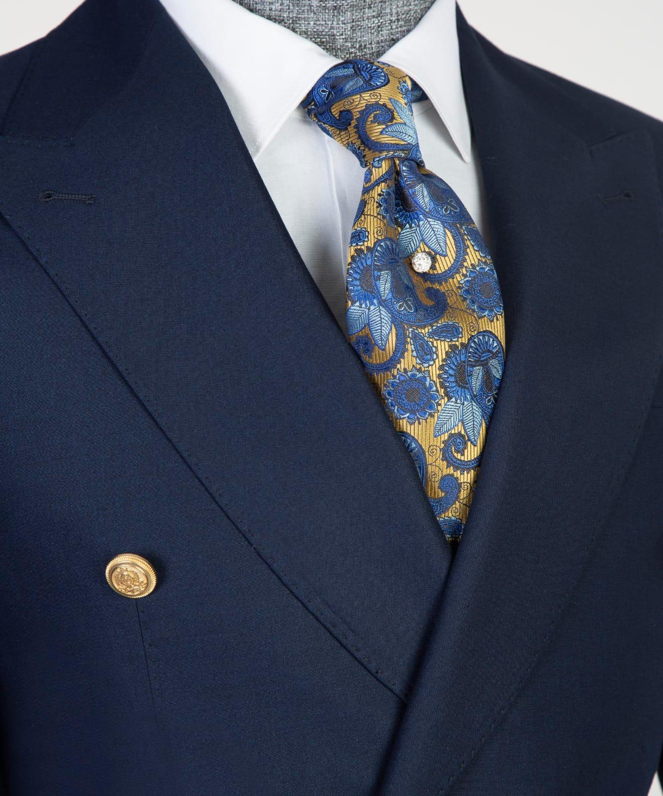 Navy Double Breasted Slim Fit Bespoke Men Suit for Prom 2