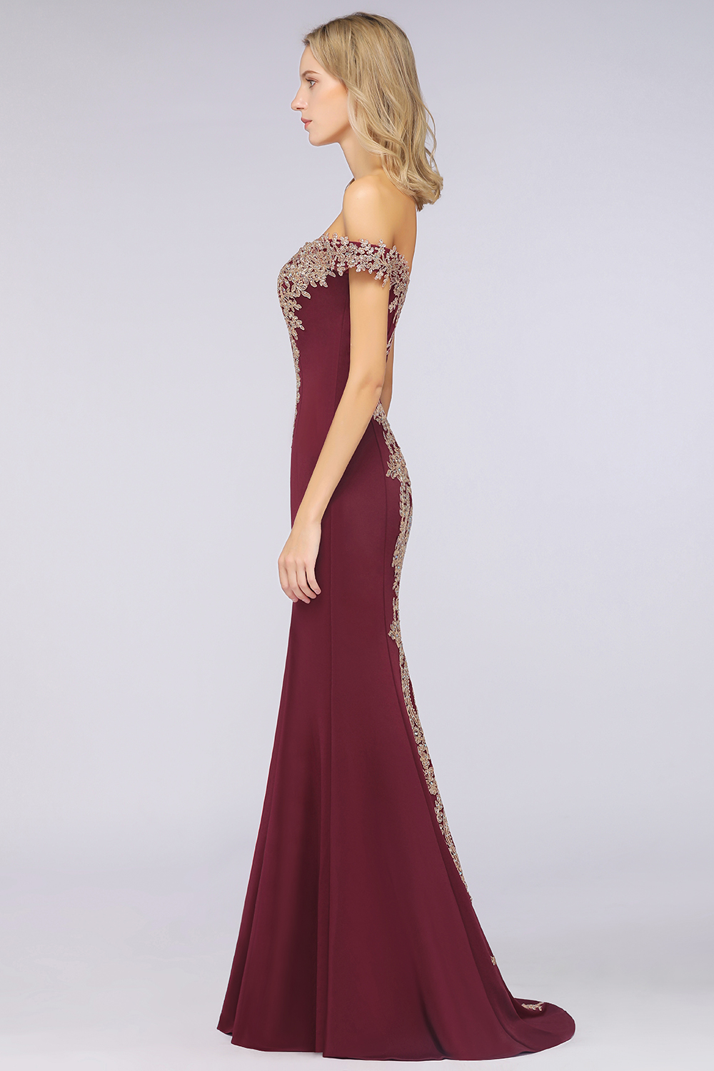 Mermaid Bateau Neck Cap Sleeves Sweep / Brush Train Bridesmaid Gown With Rhinestone 34