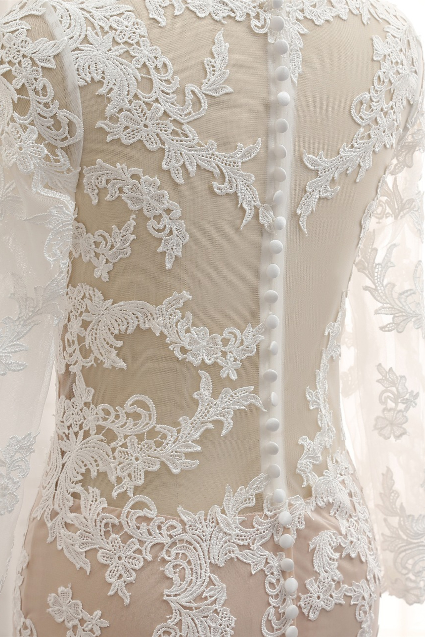 Mermaid Jewel Neck Long Sleeves Floor-length Tulle Bridal Gown With Appliques 4