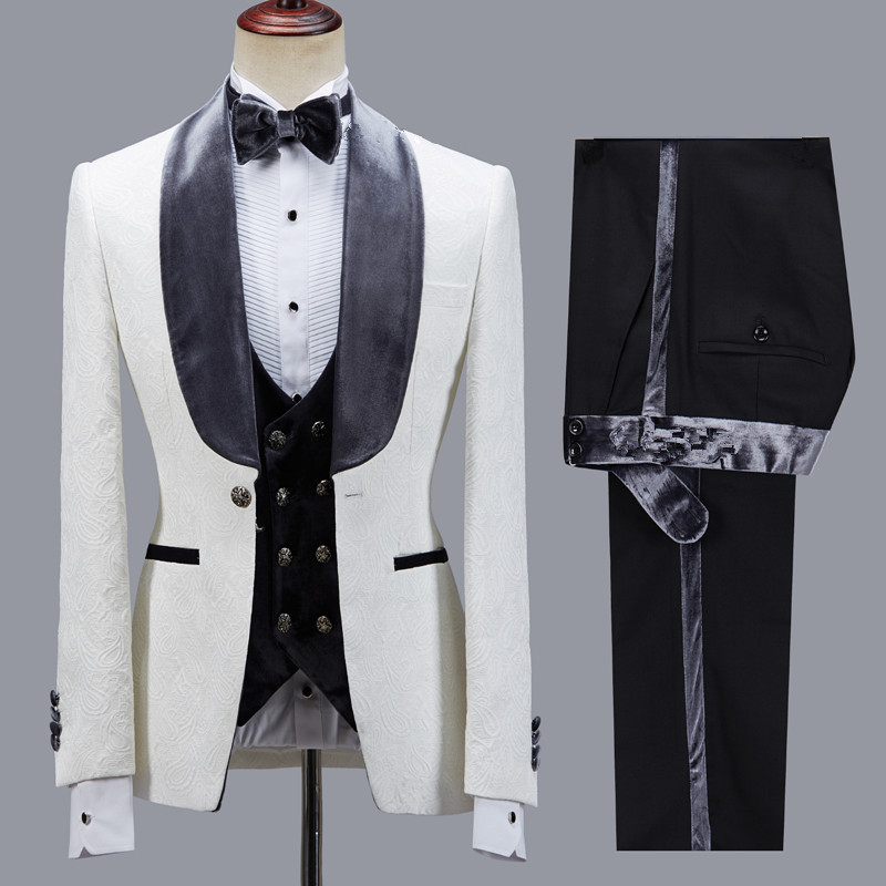 Jacquard Slim Fit Shawl Lapel Men's Suit for Wedding 3