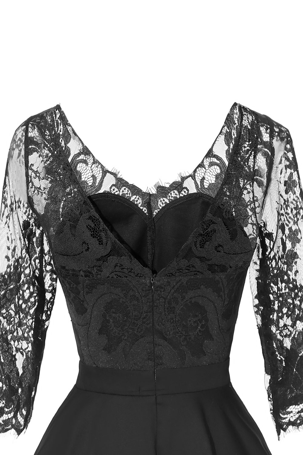 A-line V-neck Half-Sleeves Knee-length Lace Party Dress With Lace 18