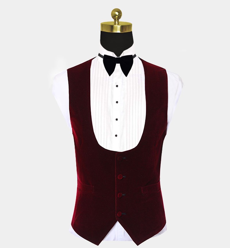 White Jacquard Floral Tuxedo with Burgundy Lapel 3