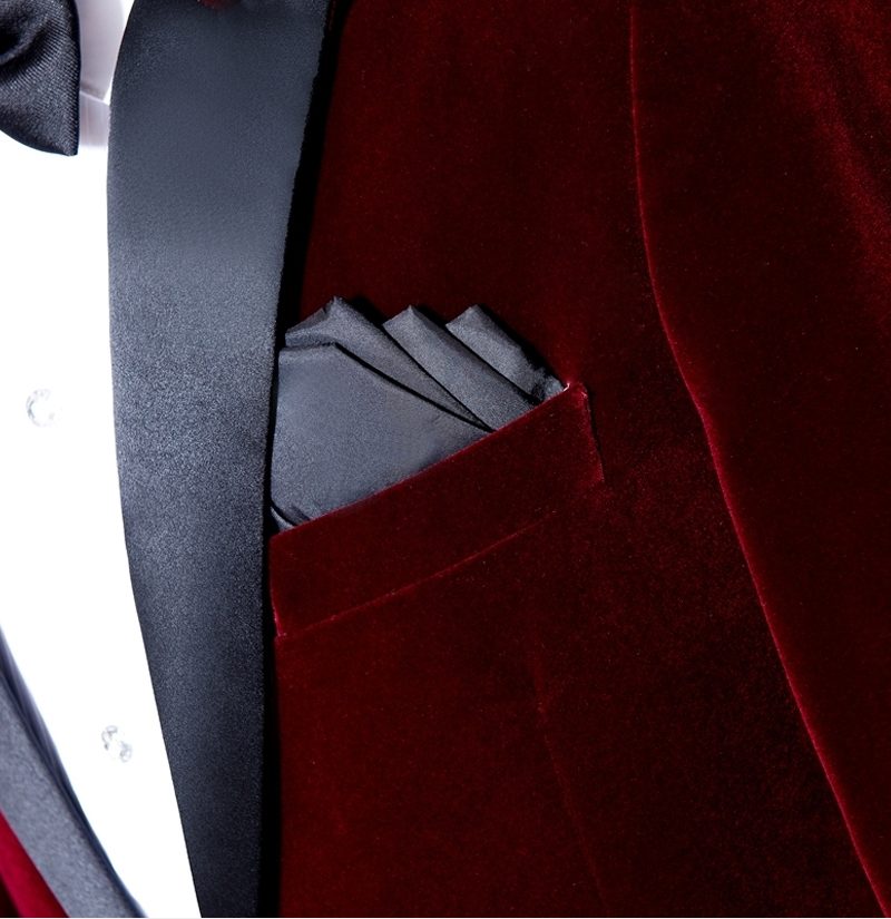 Burgundy Velvet Two-Piece Suit with Shawl Lapel 3