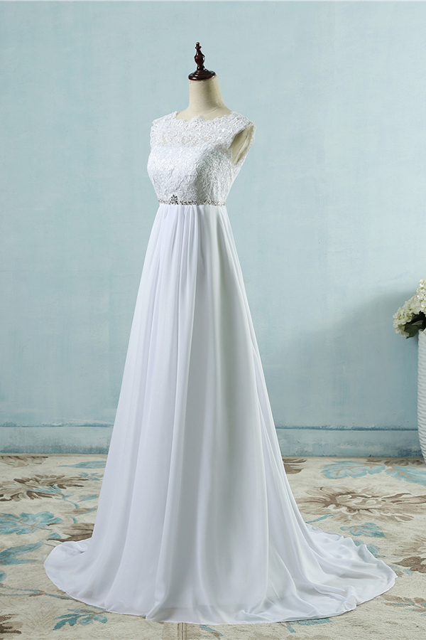 A-line Jewel Neck Sleeveless Floor-length Tulle Wedding Dress With Crystal 3