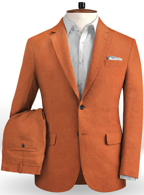 Orange Linen Men Wedding Suits 2