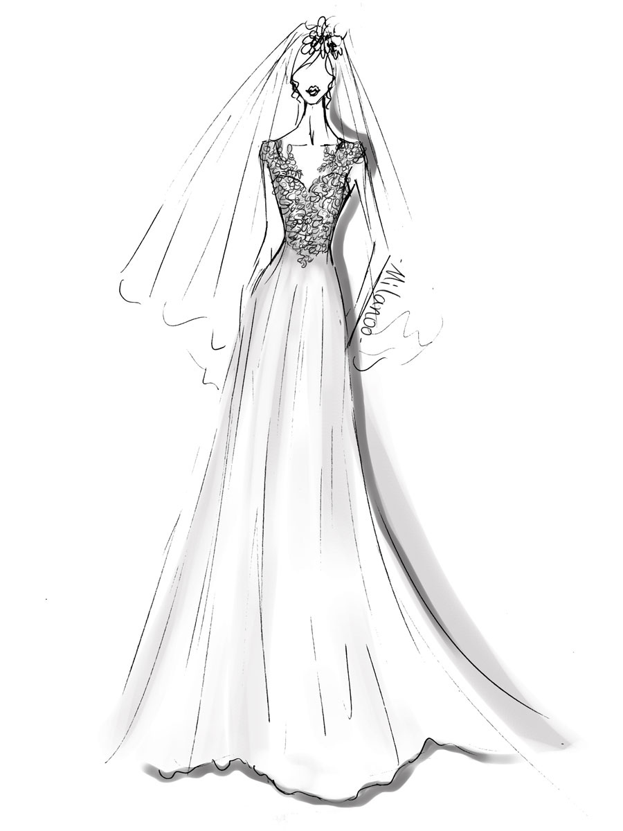 A-line V-neck Sleeveless Court Train Lace Wedding Gown With Lace 3