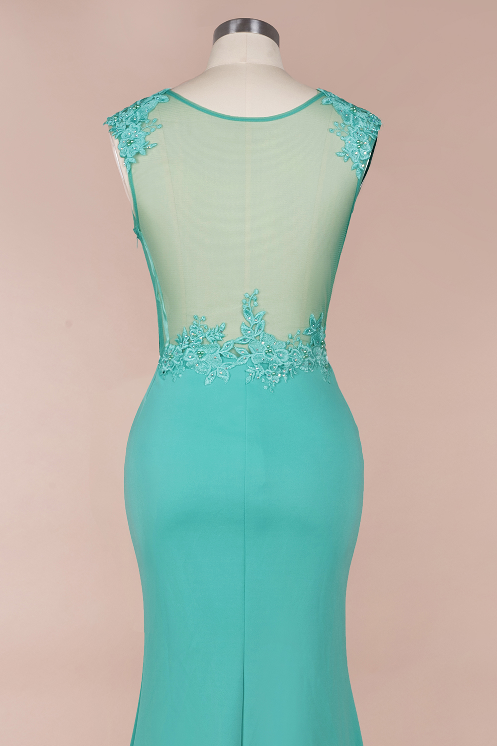 Mermaid Jewel Neck Sleeveless Sweep / Brush Train Healthy cloth Wedding Guest Dress With Lace 4