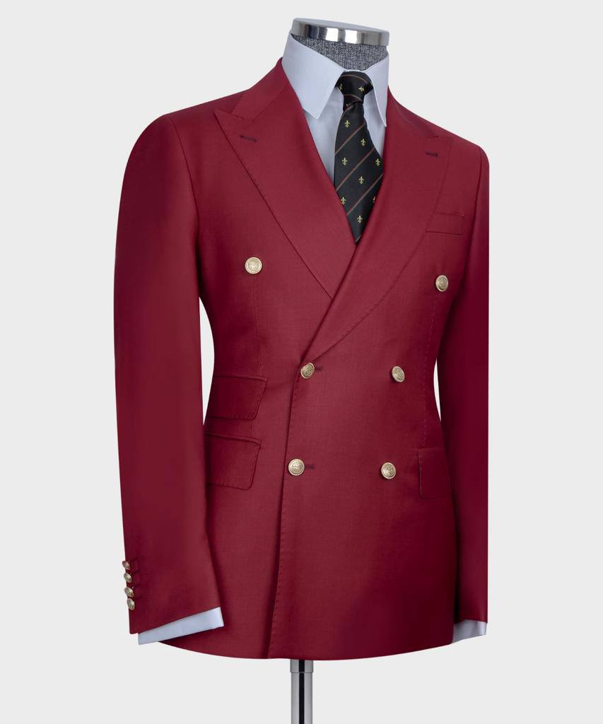 Red Double Breasted Peaked Lapel Bespoke Men Suit for Prom 3