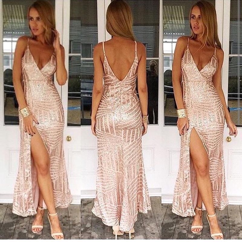 Column Spaghetti Straps Sleeveless Ankle-length Evening Gown With Sequins 2