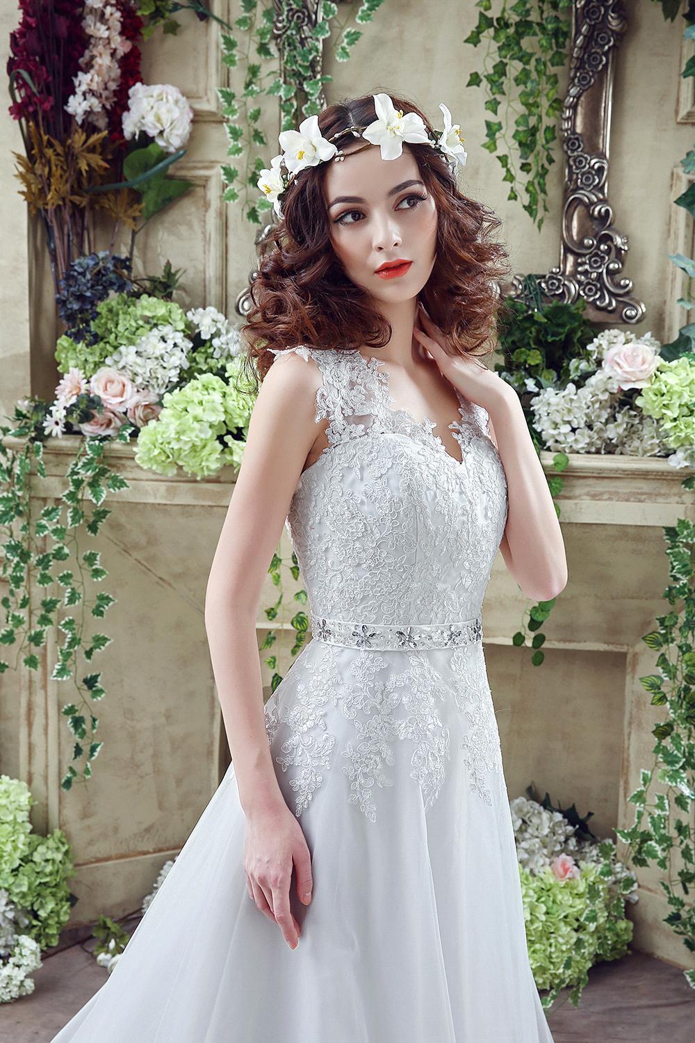 A-line Sleeveless Sweep / Brush Train Bridal Gown With Lace 2
