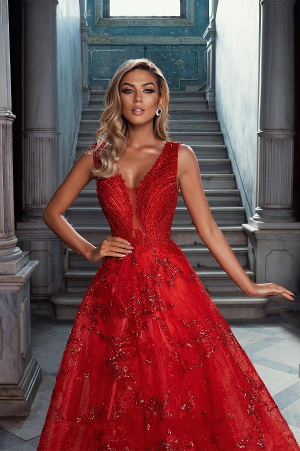 A-line Straps Sleeveless Floor-length Tulle Evening Dress With Appliques 2