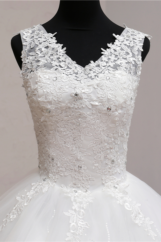 V-neck Sleeveless Floor-length Tulle Bridal Dress With Appliques 6