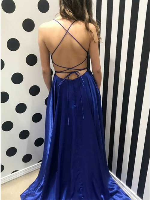 A-line Halter-neck Sleeveless Evening Dress With Sweep / Brush Train 3