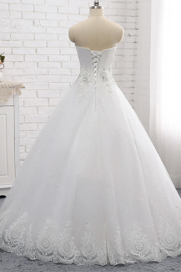 A-line Strapless Sweetheart Neck Sleeveless Floor-length Tulle Bridal Dress With Appliques 2