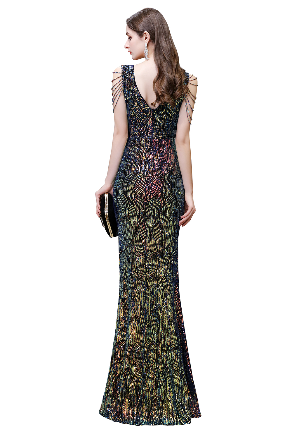 Mermaid V-neck Sleeveless Sweep / Brush Train Evening Dress With Sequins 5