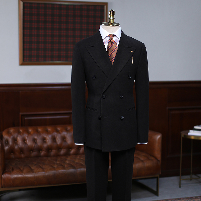 All Black Peaked Lapel Double Breasted Custom Business Suit 2