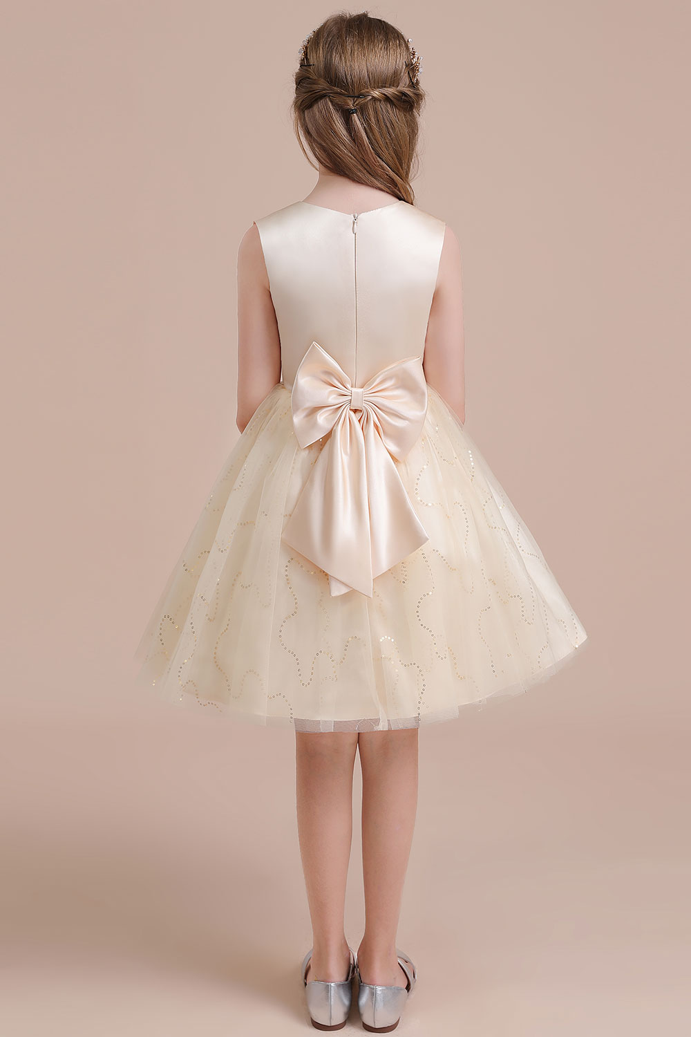 A-line Jewel Neck Sleeveless Knee-length Tulle Flower Girl Dress With Sequins 2