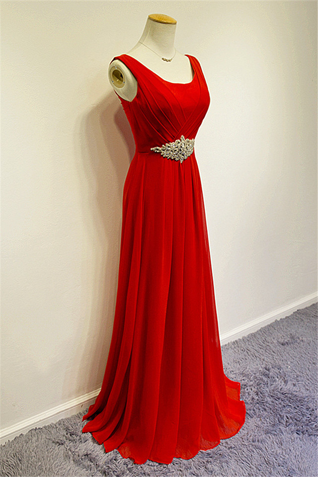 A-line Sleeveless Sweep / Brush Train 100D Chiffon Evening Dress With Crystal 3