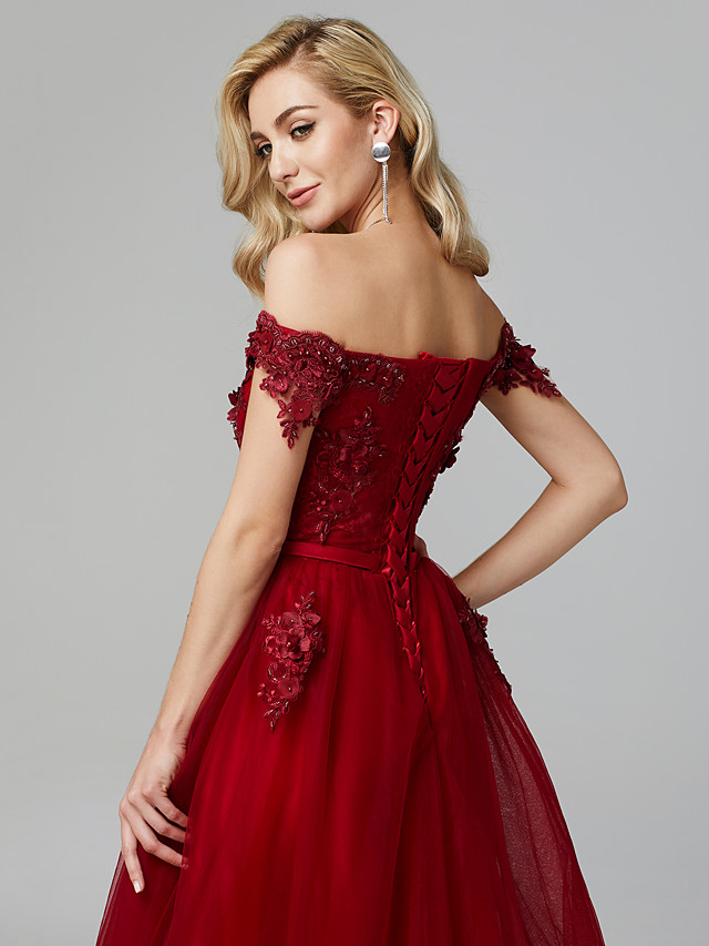 A-line Sleeveless Sweep / Brush Train Tulle Bridal Gown With Lace 15