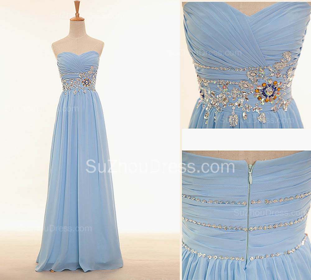 A-line Sweetheart Neck Sleeveless Floor-length 100D Chiffon Formal Wear With Beading 2