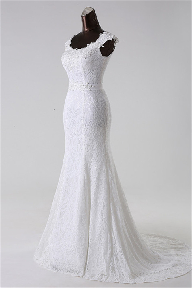 Mermaid Jewel Neck Sleeveless Floor-length Lace Wedding Gown With Lace 3