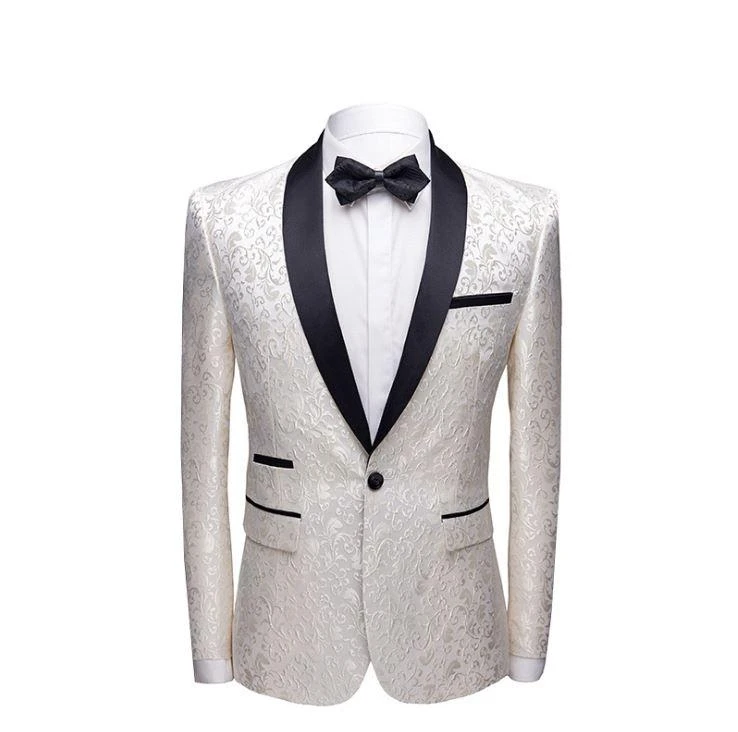 White Jacquard One Button Wedding Tuxedo 2
