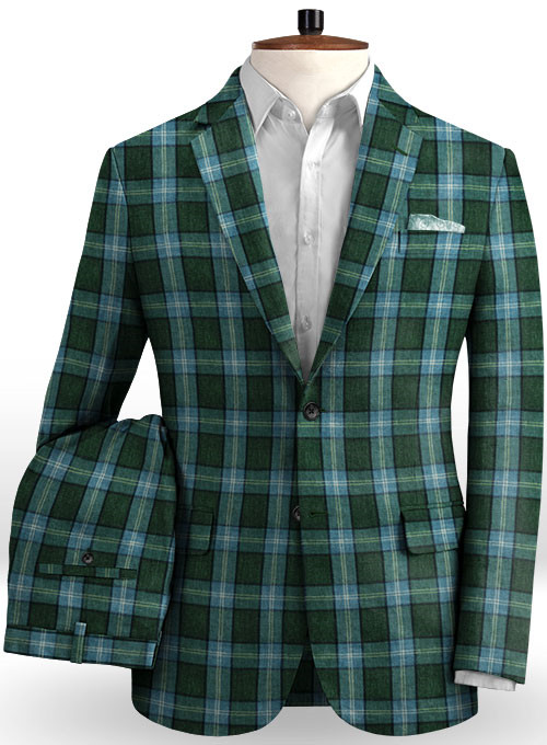 Dark Green Grid Men Suits 2