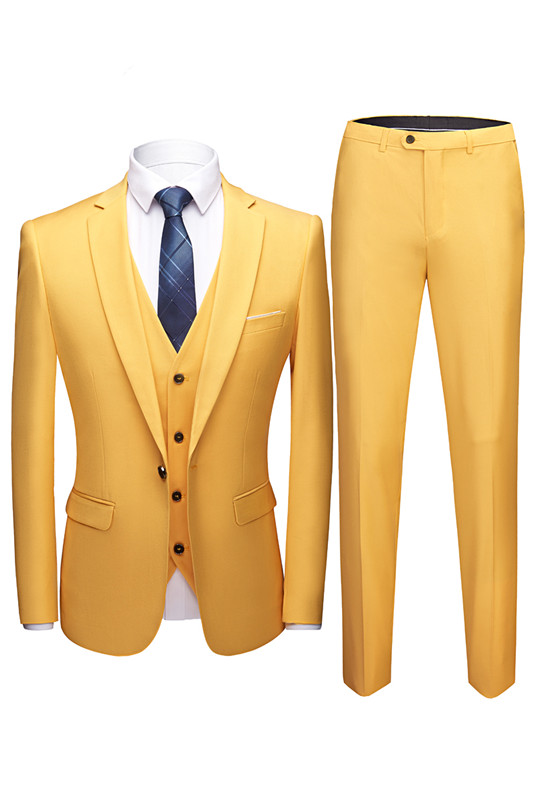 Yellow Slim Fit Three-Piece Suit with Notch Collar 1