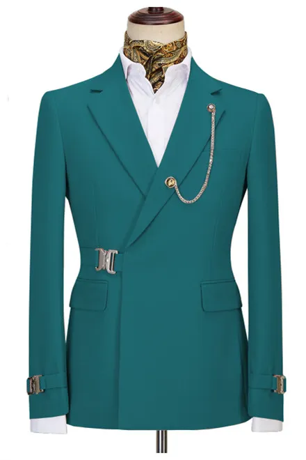 Blue Green Notched Lapel Men Suit 2