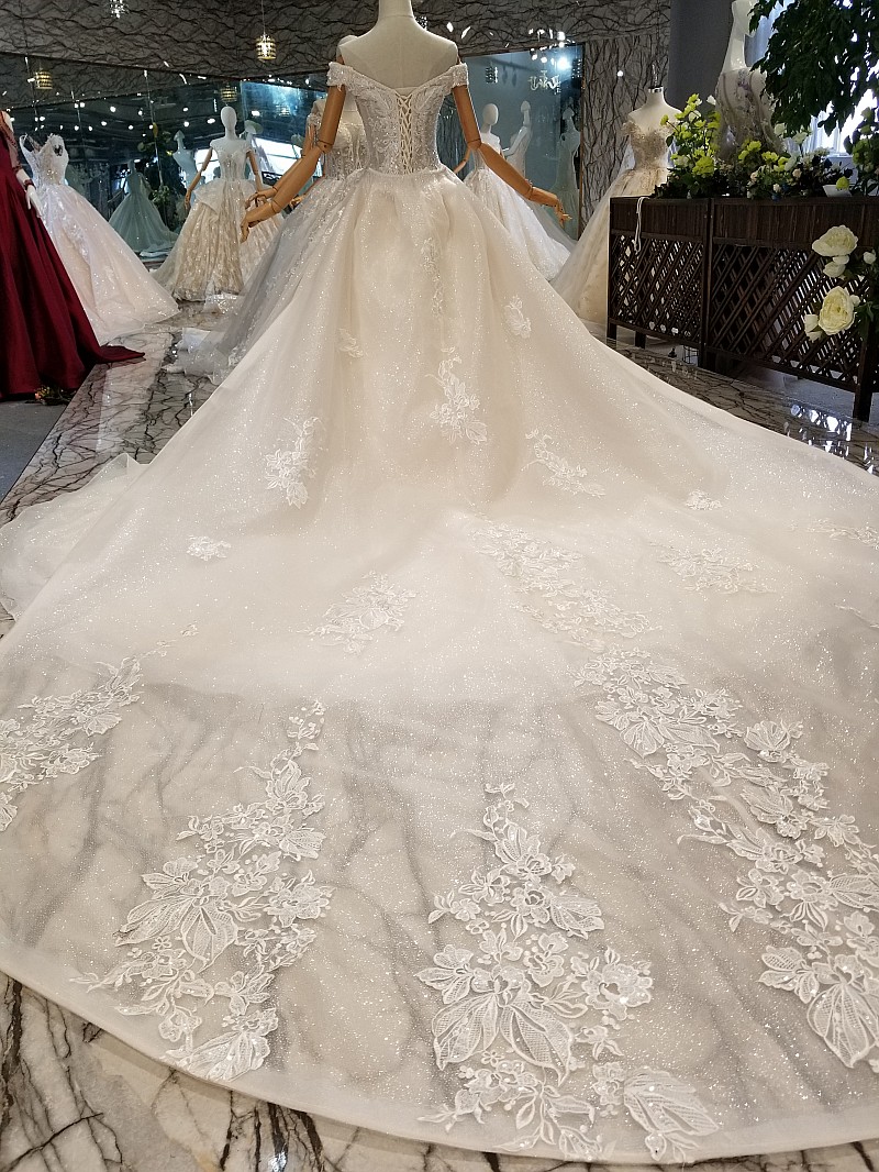 Ball Gown Off-the-shoulder Chapel Train Tulle Bridal Gown With Lace 5