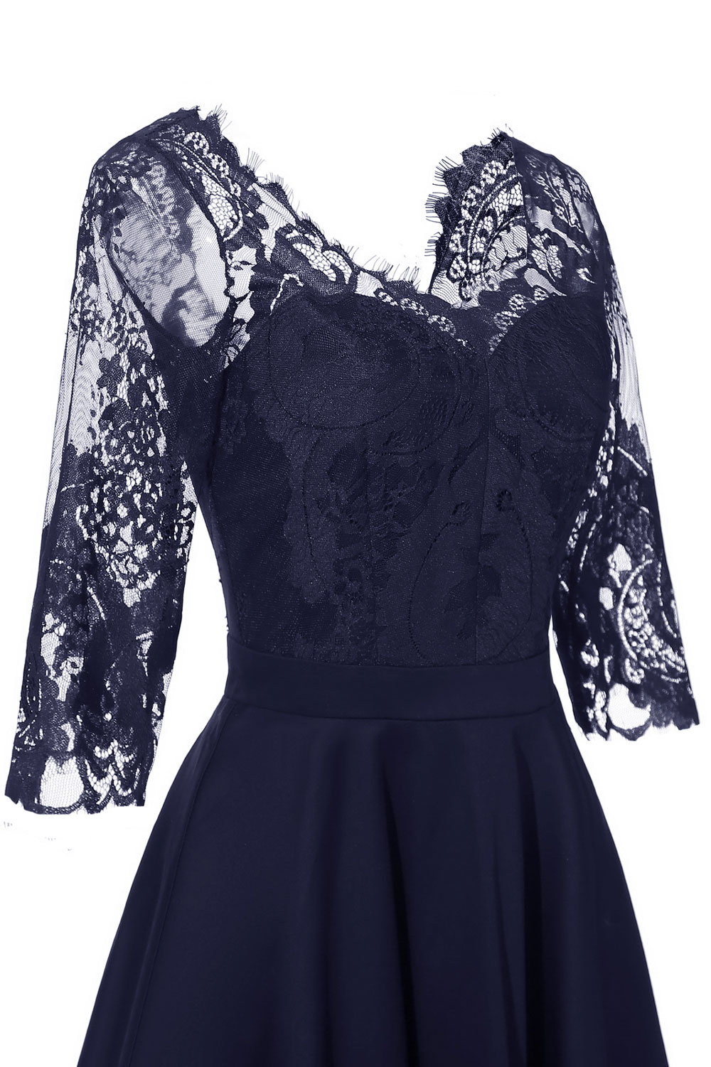 A-line V-neck Half-Sleeves Knee-length Lace Party Dress With Lace 10