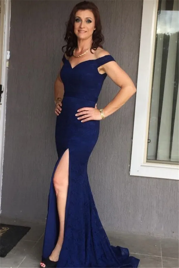 Mermaid Off-the-shoulder Sleeveless Sweep / Brush Train Formal Dress With Lace 1
