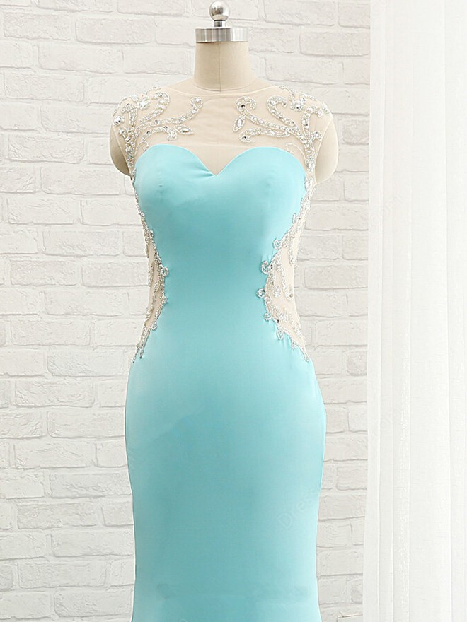Mermaid Sleeveless Sweep / Brush Train Formal Dress With Crystal 3