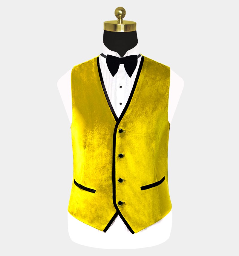 Yellow Slim Fit Velvet Tuxedo with Peak Lapel 2