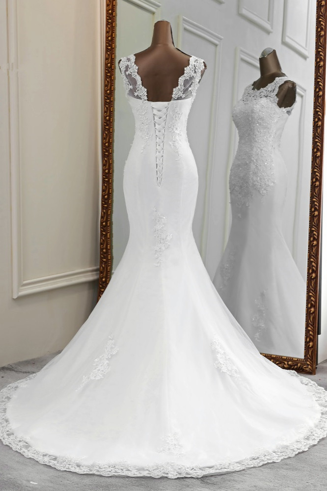 Mermaid Jewel Neck Sleeveless Floor-length Tulle Bridal Gown With Beading 2
