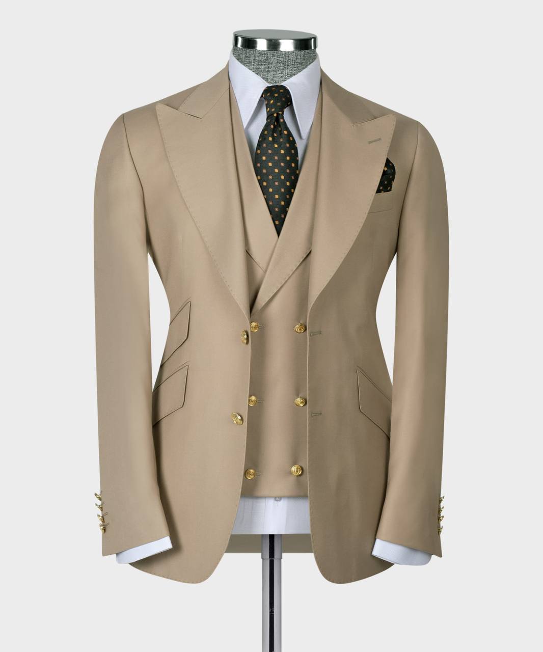 Light Brown Three Pieces Formal Peaked Lapel Business Men Suit 4