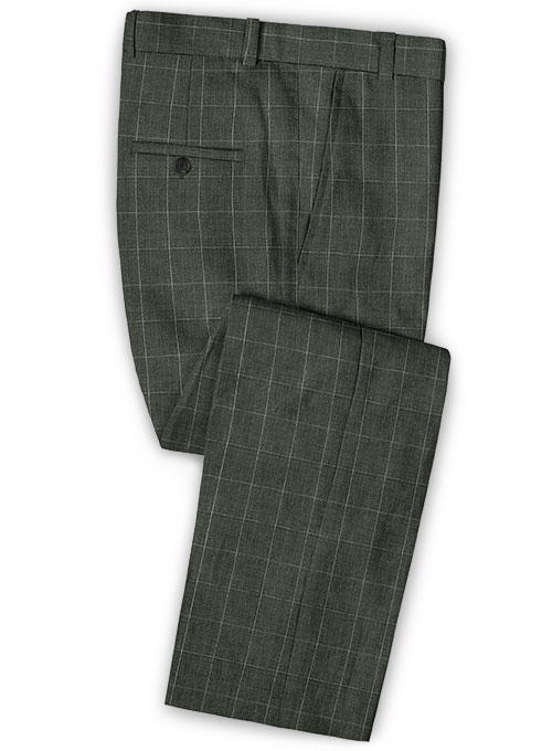Olive Green Plaid Men Suit 3