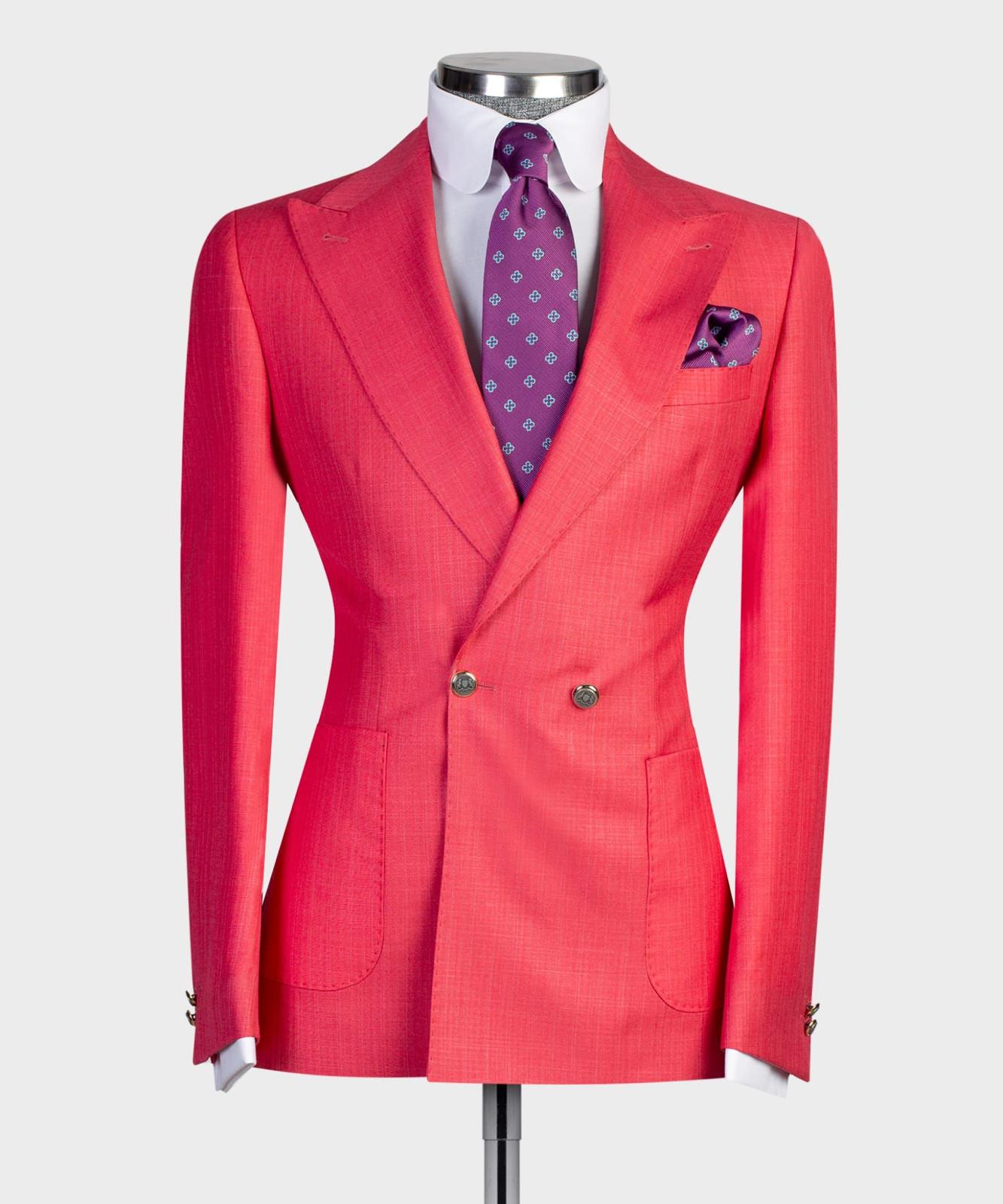 Red Double Breasted Prom Men Suit with Peaked Lapel 4