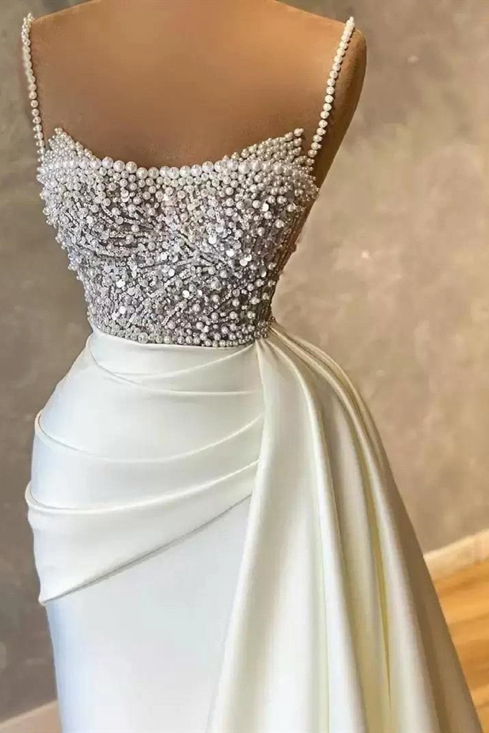 Mermaid Strapless Sleeveless Sweep / Brush Train Satin Evening Dress With Beading 3