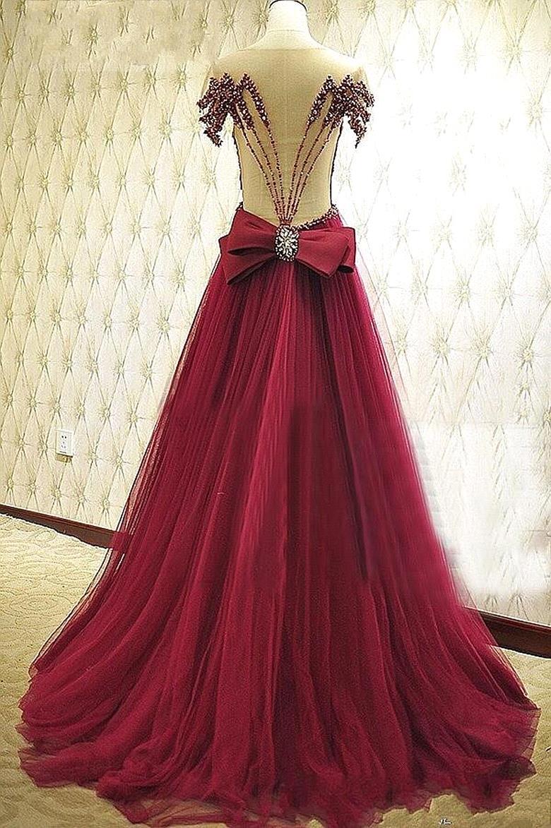A-line Sweep / Brush Train Tulle Evening Gown With Beading 2