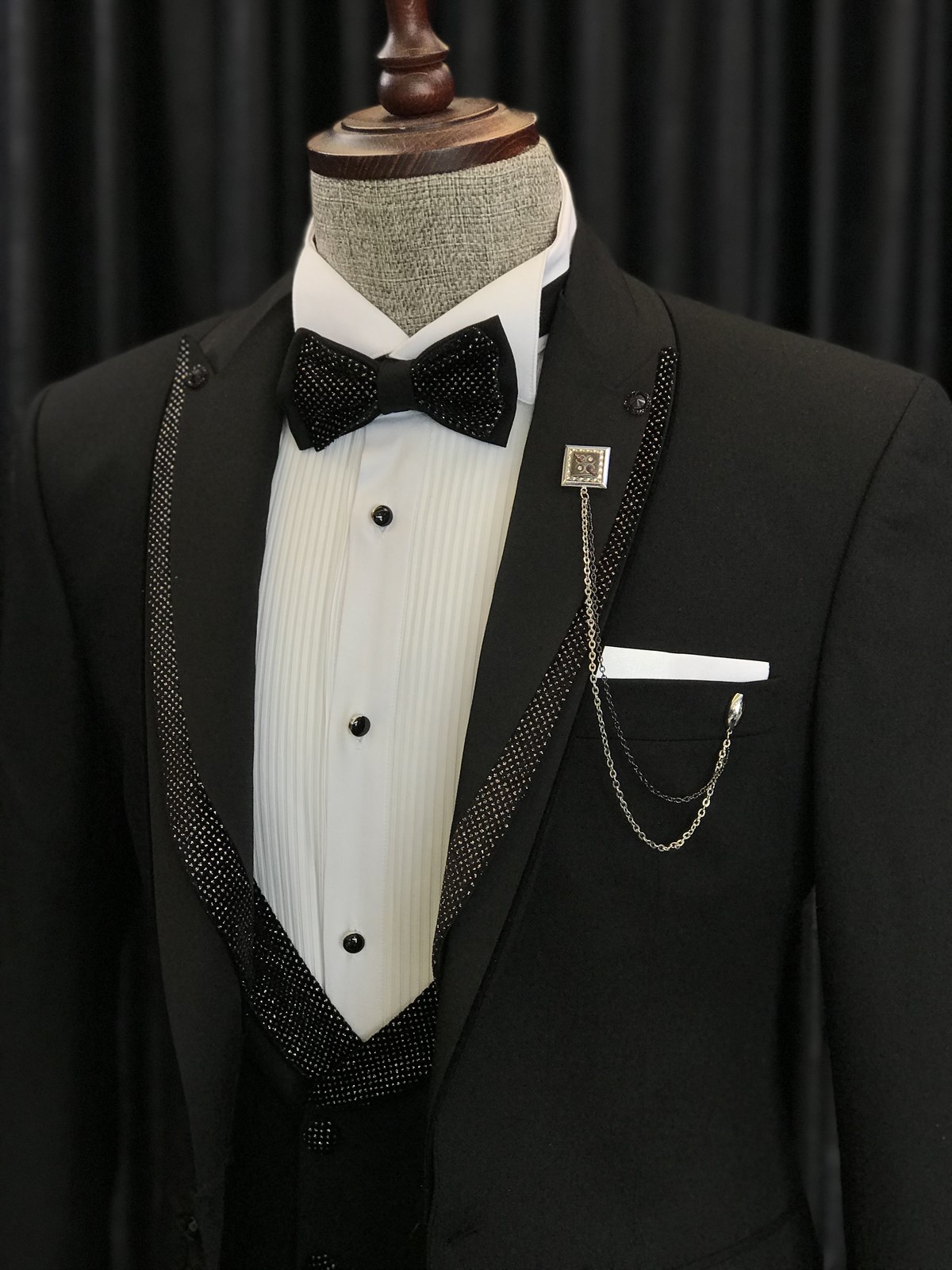 Black Wedding Suit With Sparkle Peaked Lapel 2