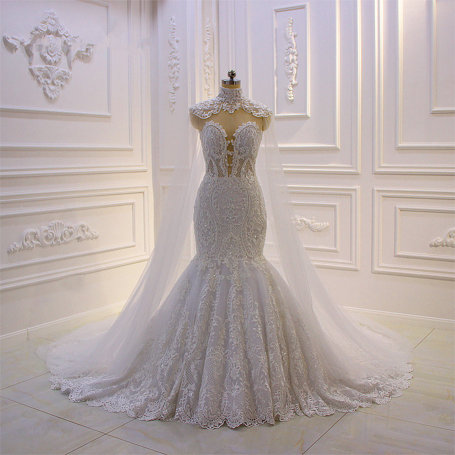 Mermaid V-neck Sleeveless Floor-length Tulle Bridal Dress With Lace 6